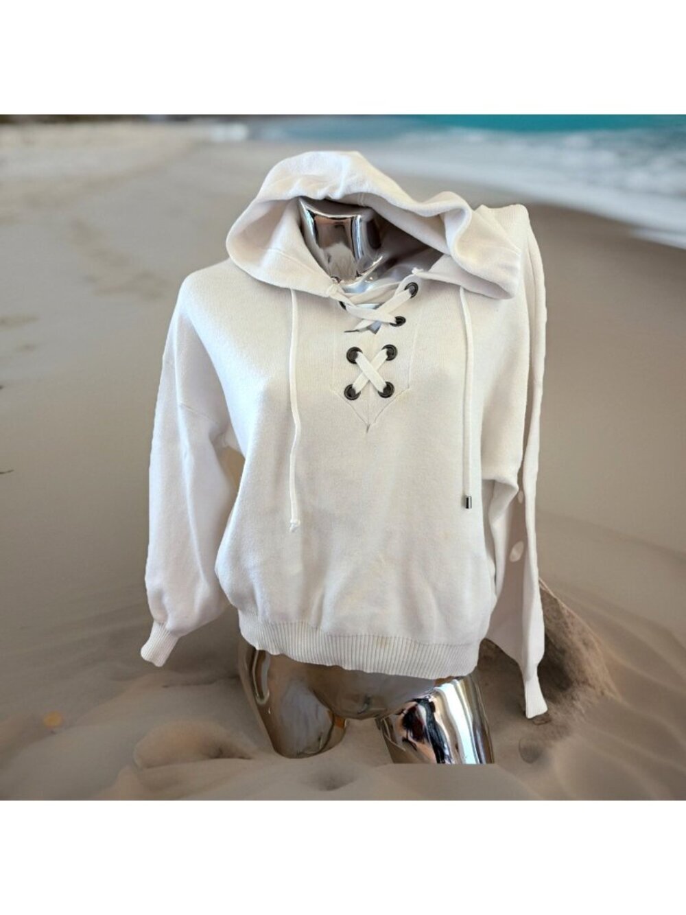 Philosophy Women's Tie Front Hoodie Sweatshirt Women's Size M White Oversized